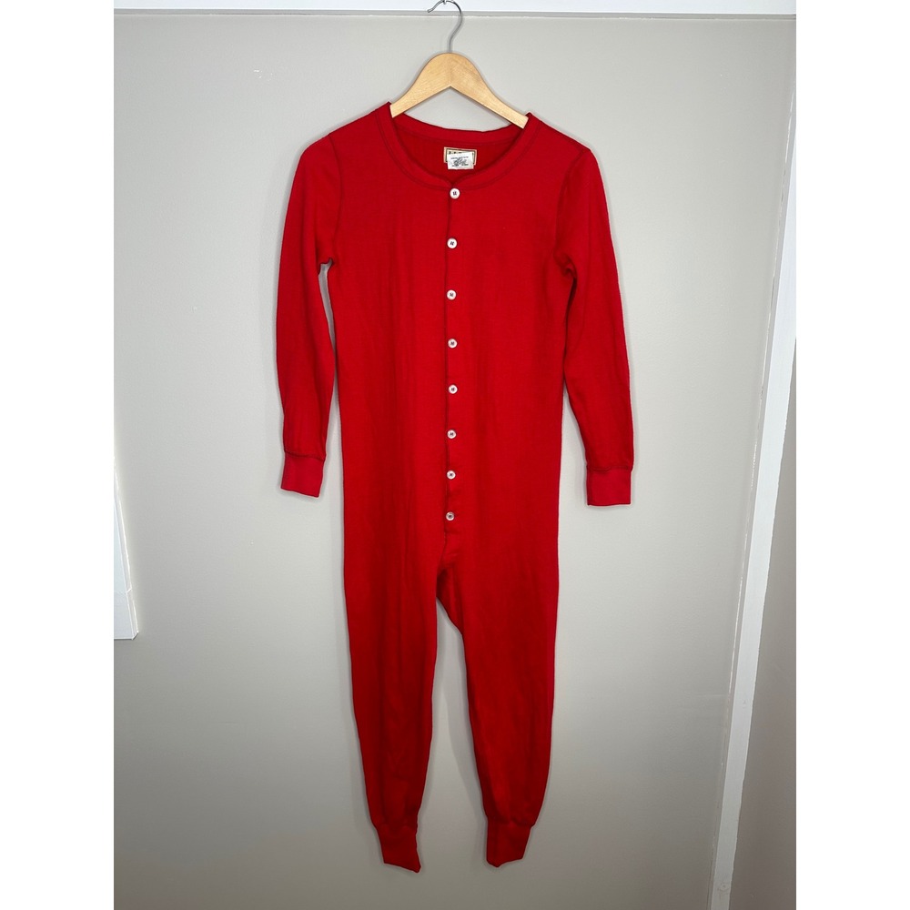 LL Bean Union Suit One Piece Button Front‎ Long Sleeve Red Unisex XS Vintage